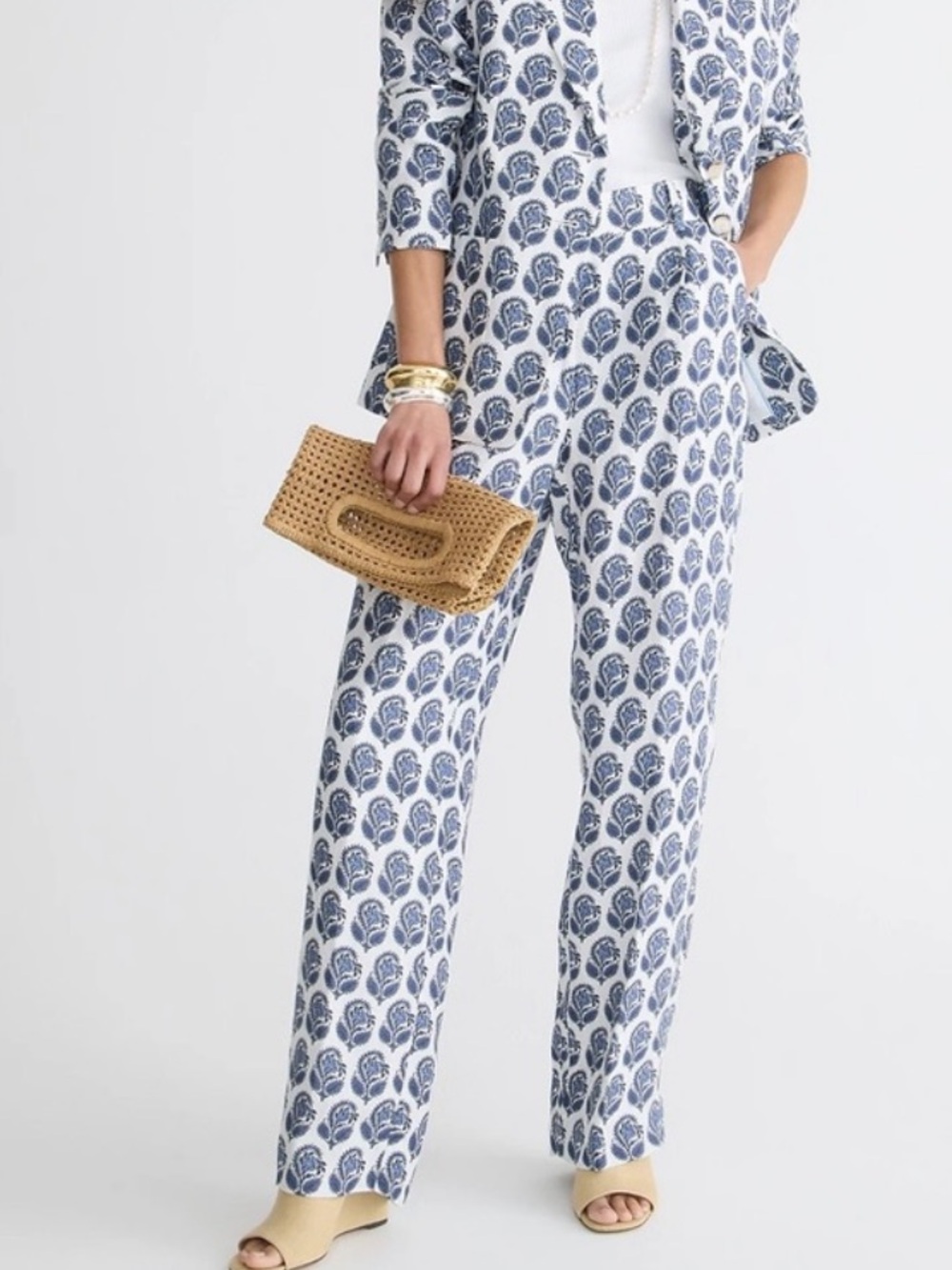 New J Crew Chelsea Linen Cupro Pants Blue Floral